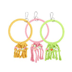 Hanging Bird Ring Perch Toy with Tassels Parrot Cotton Rope Swing - GreenFur