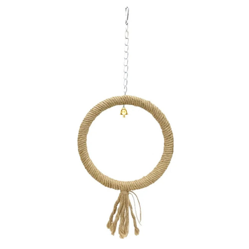 Hanging Interactive Durable Hemp Rope Bird Swing Ring Toy - GreenFur