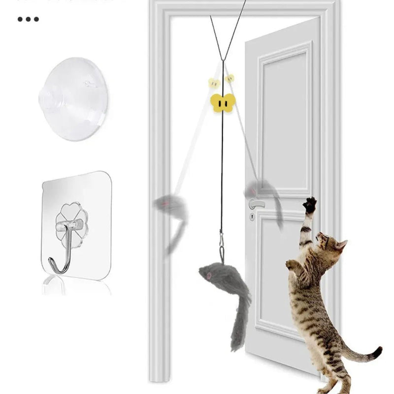 Hanging Interactive Retractable Teaser Cat Feather Toy - GreenFur