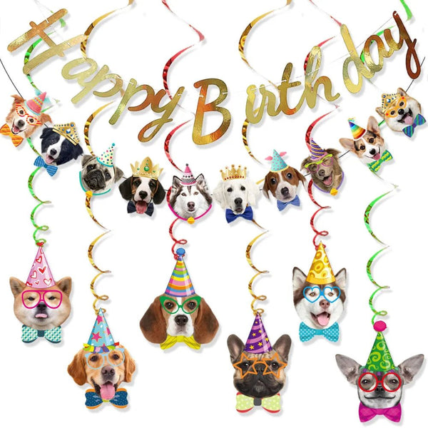 Happy Birthday Puppy Banner Dog Face Party Banner - GreenFur