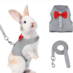 Harness Leash Set with Bow for Rabbit Guinea Pigs Hamster Ferret, Grey - GreenFur