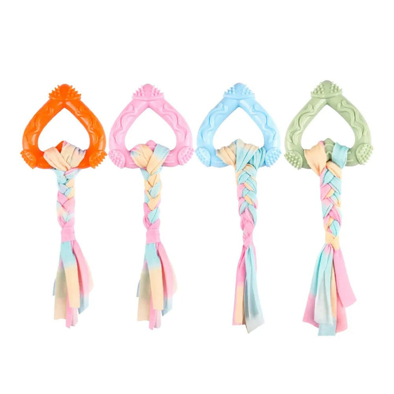 Heart Shape TPR Pet Dog Chew Toy with Braided Rope - GreenFur