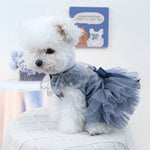 High - End Tulle Pet Dress Wedding Gown for Dogs and Cats with Leash D - Ring - GreenFur