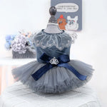 High - End Tulle Pet Dress Wedding Gown for Dogs and Cats with Leash D - Ring - GreenFur