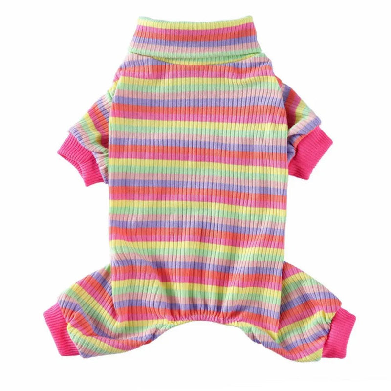 High Neck Striped Four Legged Dog Pajamas - GreenFur