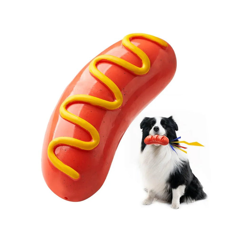 Hotdog Shaped Squeaky Dog Chew Toy - GreenFur