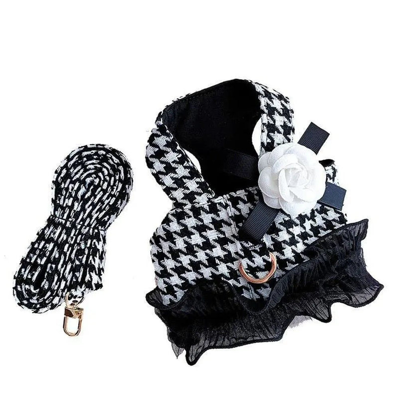 Houndstooth Pattern Dog Harness Vest with Bowknot - GreenFur