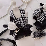 Houndstooth Pattern Dog Harness Vest with Bowknot - GreenFur
