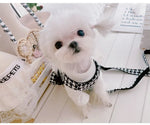 Houndstooth Pattern Dog Harness Vest with Bowknot - GreenFur
