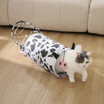 Interactive Collapsible Black and White Cow Pattern Cat Tunnel - GreenFur