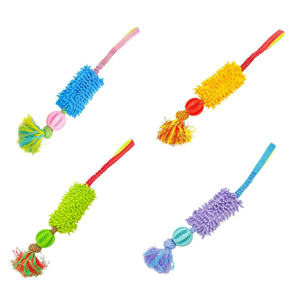 Interactive Dog Tug Toy with Treat Dispensing Ball and Plush Mop Section - GreenFur