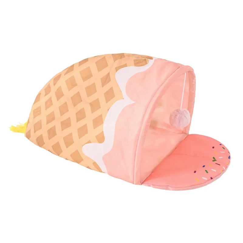 Interactive Foldable Cute Pink Ice Cream Cone Cat Tunnel - GreenFur