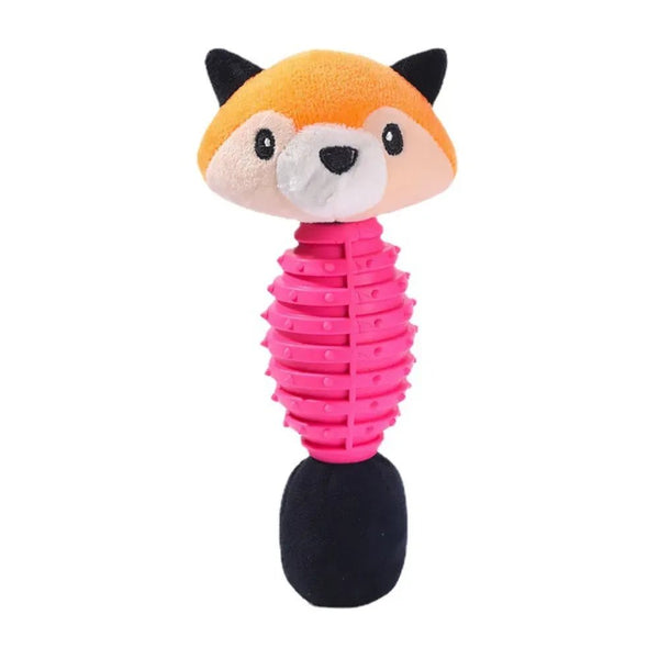 Interactive Fox Head Shape Dog Squeaky TPR Plush Pet Chew Toy - GreenFur