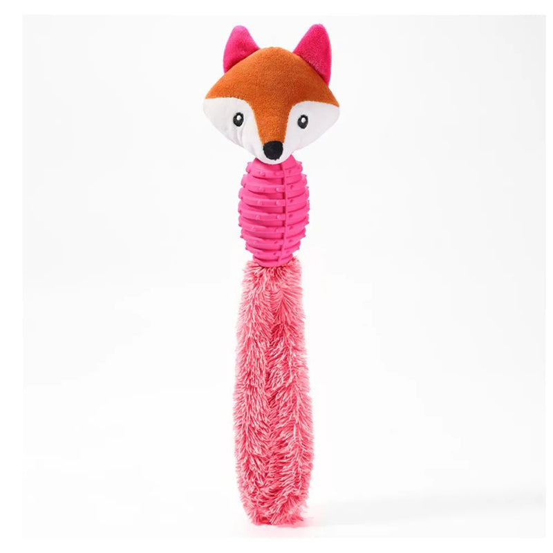 Interactive Fox Head Shape Squeaky TPR Plush Tail Dog Chew Toy - GreenFur
