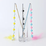 Interactive Plush Ball Feather Wand Rod Cat Teaser Toy - GreenFur
