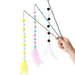 Interactive Plush Ball Feather Wand Rod Cat Teaser Toy - GreenFur