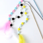 Interactive Plush Ball Feather Wand Rod Cat Teaser Toy - GreenFur