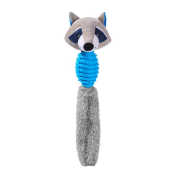 Interactive Raccoon Shape Squeaky TPR Plush Tail Dog Chew Toy - GreenFur