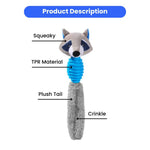Interactive Raccoon Shape Squeaky TPR Plush Tail Dog Chew Toy - GreenFur