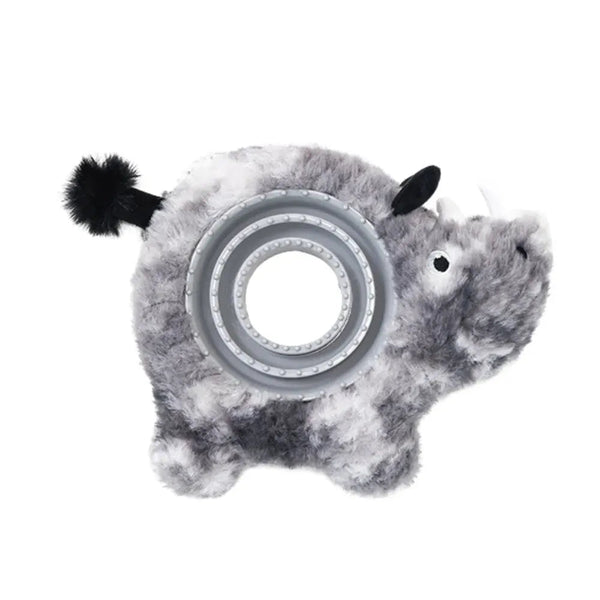 Interactive Rhinoceros Shape TPR Pet Treat Dish Plush Dog Toy - GreenFur