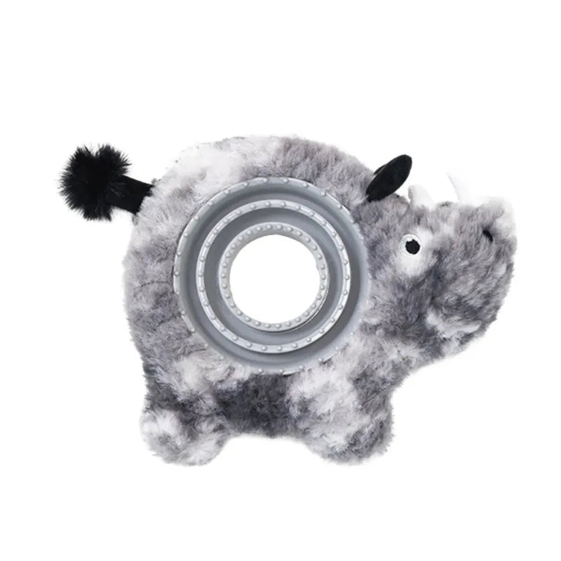Interactive Rhinoceros Shape TPR Pet Treat Dish Plush Dog Toy - GreenFur