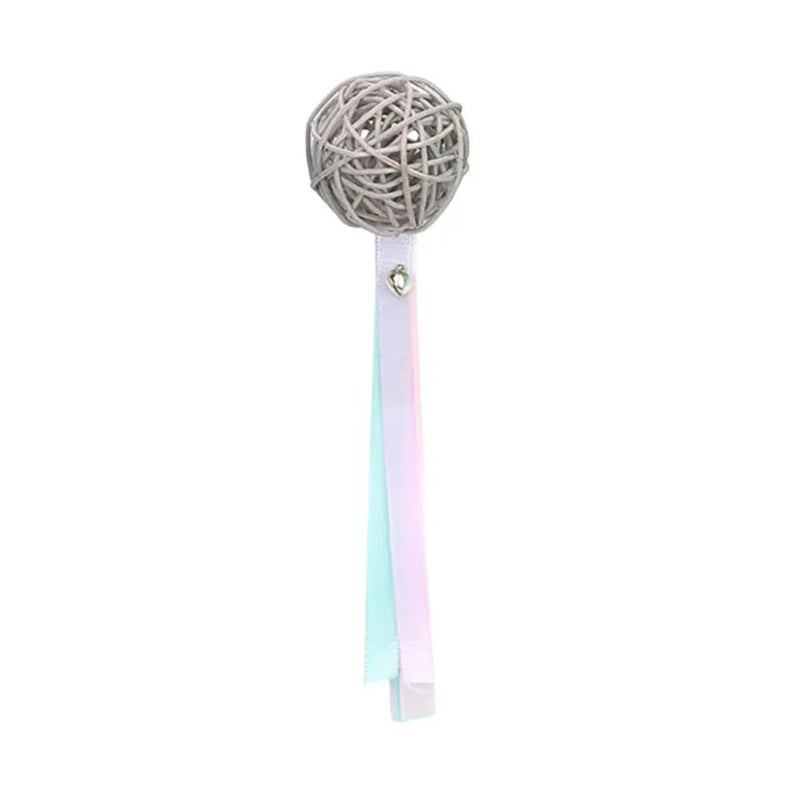 Interactive Ribbon Rattan Ball Cat Toy with Bell - GreenFur