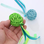 Interactive Ribbon Rattan Ball Cat Toy with Bell - GreenFur