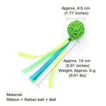 Interactive Ribbon Rattan Ball Cat Toy with Bell - GreenFur
