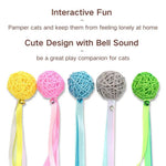 Interactive Ribbon Rattan Ball Cat Toy with Bell - GreenFur