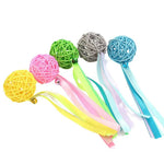 Interactive Ribbon Rattan Ball Cat Toy with Bell - GreenFur
