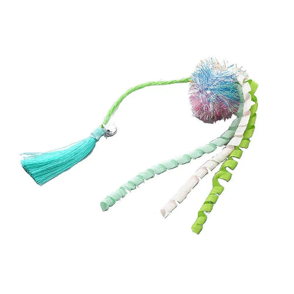 Interactive Tassel Glitter Ball Cat Toy with Bell - GreenFur