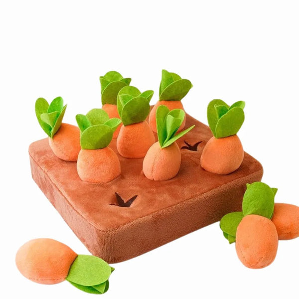 Interactive Teeth - Cleaning Pulling Up Carrot Plush Dog Toy - GreenFur