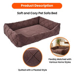 L Size Brown Pleated Style Soft and Cozy Pet Sofa Bed - GreenFur