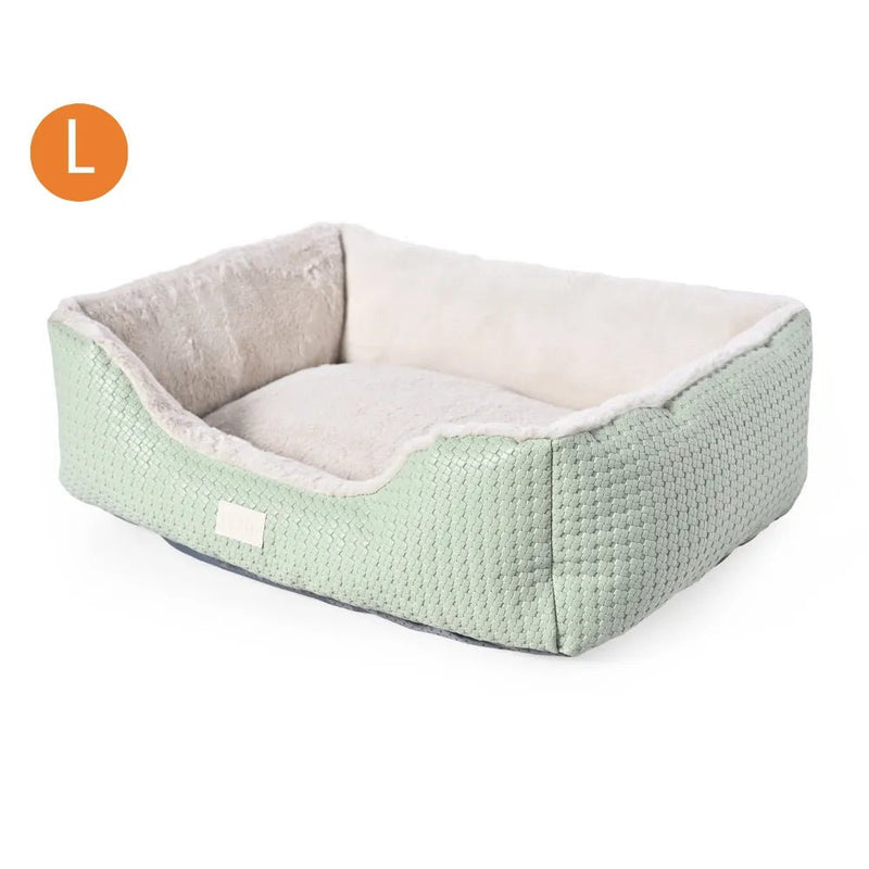 L Size Green Easy Clean Embossed PU Leather Fabric Square Pet Bed - GreenFur