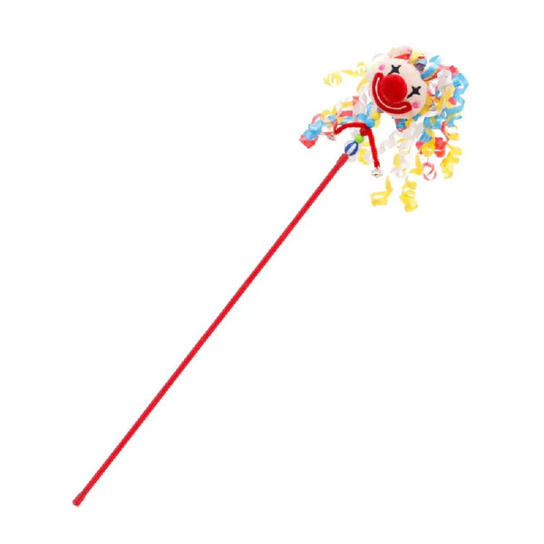 Long Handle Colorful Jester Design Cat Teaser Wand - GreenFur