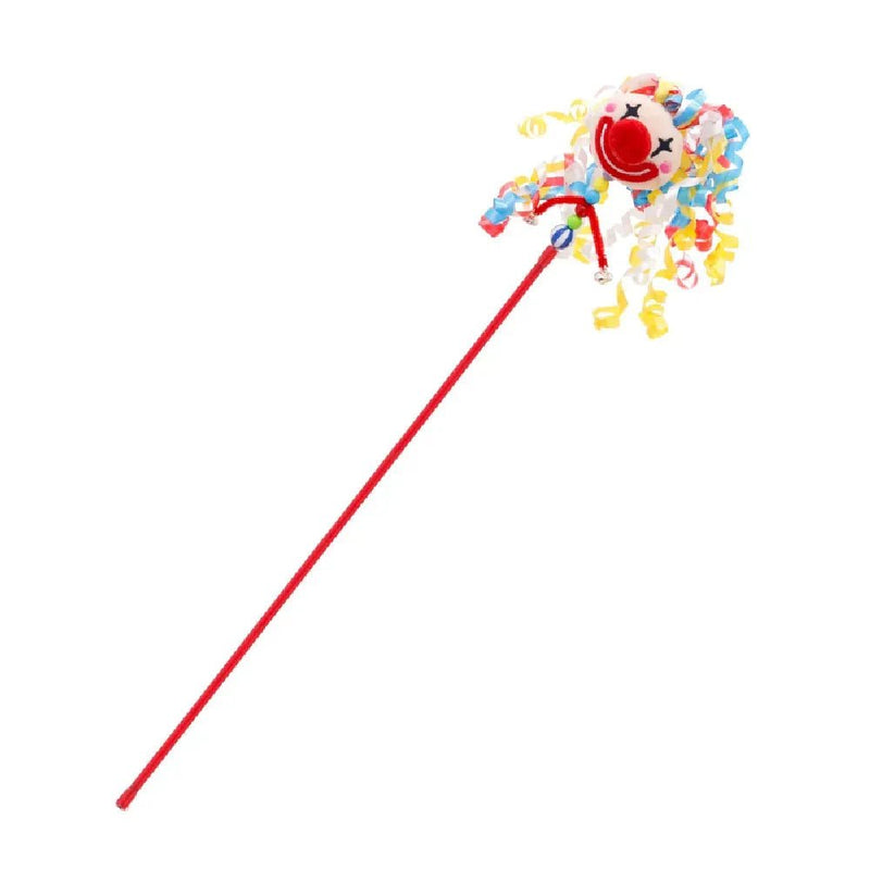Long Handle Colorful Jester Design Cat Teaser Wand - GreenFur