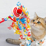 Long Handle Colorful Jester Design Cat Teaser Wand - GreenFur