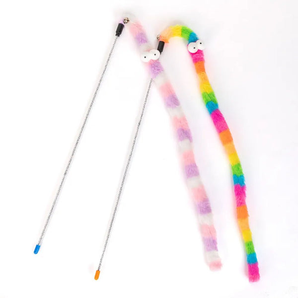 Long - Handled Colorful Plush Snake Cat Teaser Wand - GreenFur