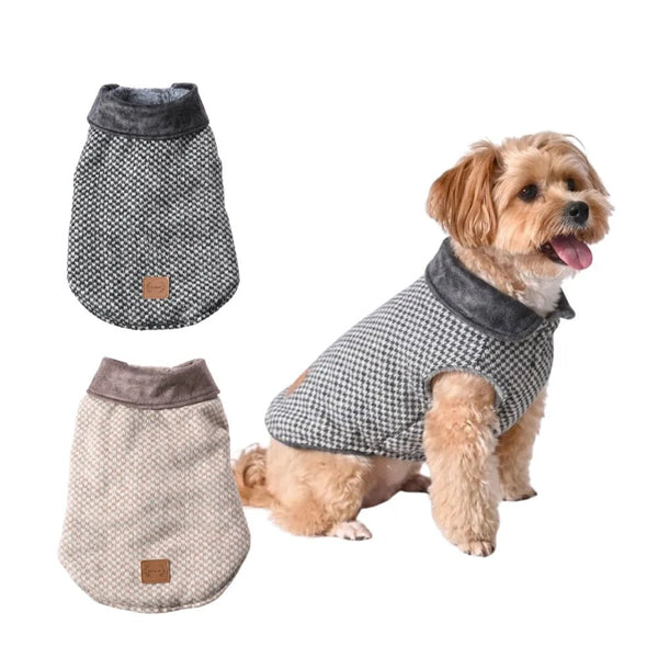Luxurious Plaid Wool Fabric Dog Coat with Plush Lining - GreenFur