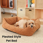 M Size Burnt Orange Pleated Style Soft and Cozy Pet Sofa Bed - GreenFur