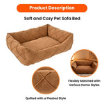 M Size Burnt Orange Pleated Style Soft and Cozy Pet Sofa Bed - GreenFur