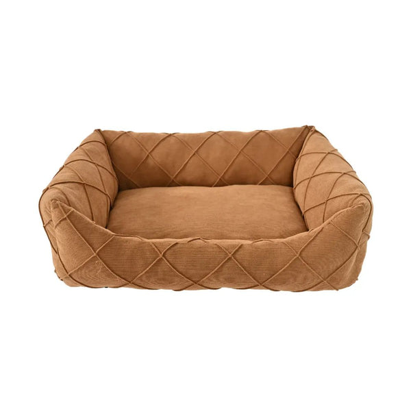 M Size Burnt Orange Pleated Style Soft and Cozy Pet Sofa Bed - GreenFur