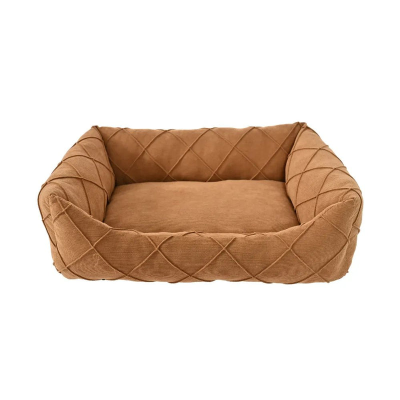 M Size Burnt Orange Pleated Style Soft and Cozy Pet Sofa Bed - GreenFur