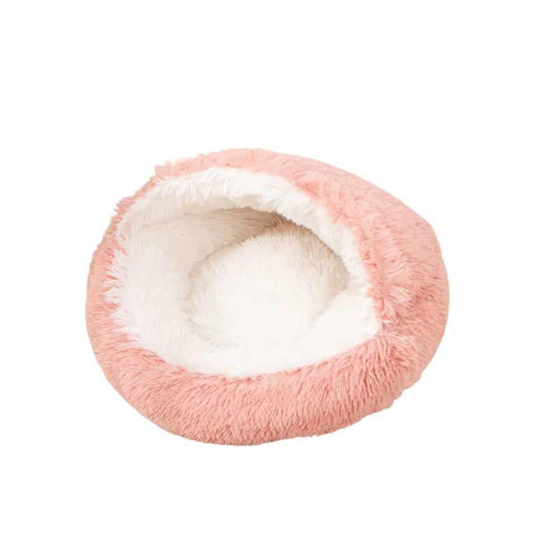 M Size Donut - Shaped Covered Cat Bed with Plush Lining Fluffy Pet Bed - GreenFur