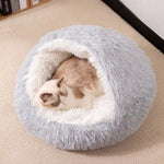 M Size Donut - Shaped Covered Cat Bed with Plush Lining Fluffy Pet Bed - GreenFur