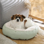 M Size Green Easy Clean Embossed PU Leather Fabric Square Pet Bed - GreenFur