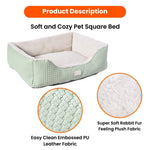 M Size Green Easy Clean Embossed PU Leather Fabric Square Pet Bed - GreenFur