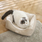 M Size Green Easy Clean Embossed PU Leather Fabric Square Pet Bed - GreenFur