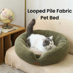 M Size Green Removable Soft Looped Pile Fabric Pet Round Bed - GreenFur