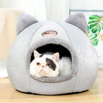 M Size Short Plush Pet Bed Cave Cat Cave bed with Removable Cushion - GreenFur